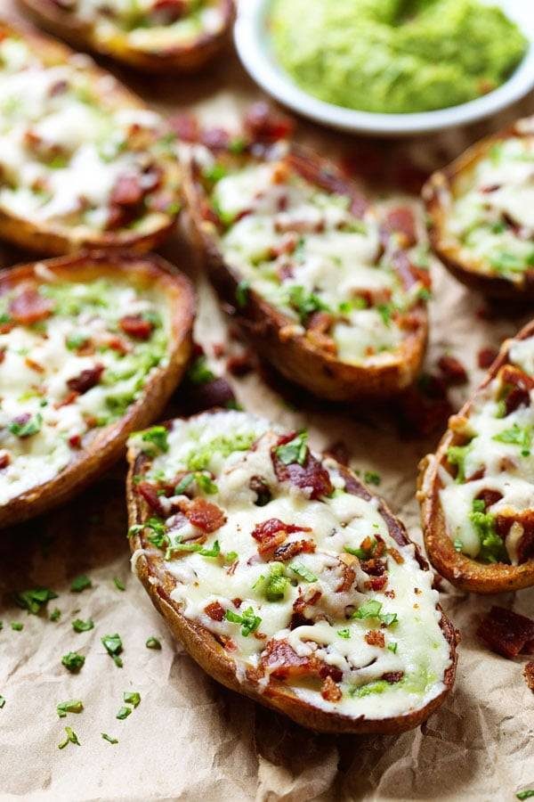 Cheesy Bacon and Kale Potato Skins.