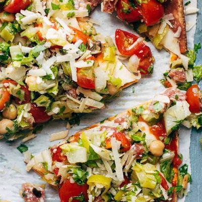 Chopped Salad Pizza in a row.