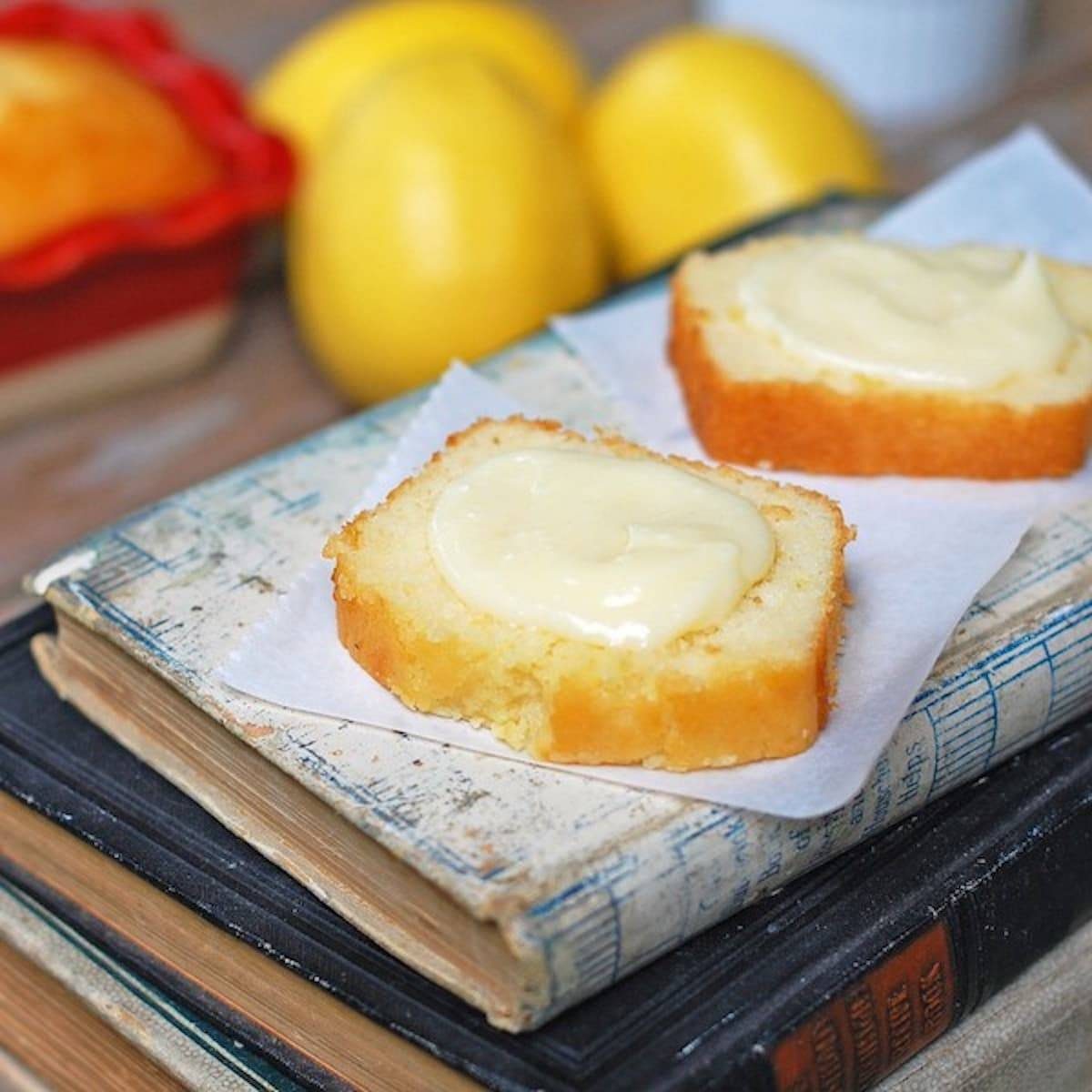 Honey butter spread on a homemade lemon loaf.