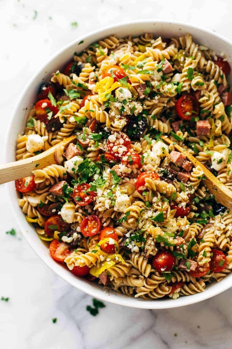 Pasta salad in a bowl.