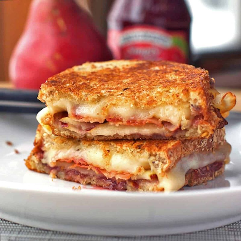 A picture of Bacon, Pear, and Raspberry Grilled Cheese