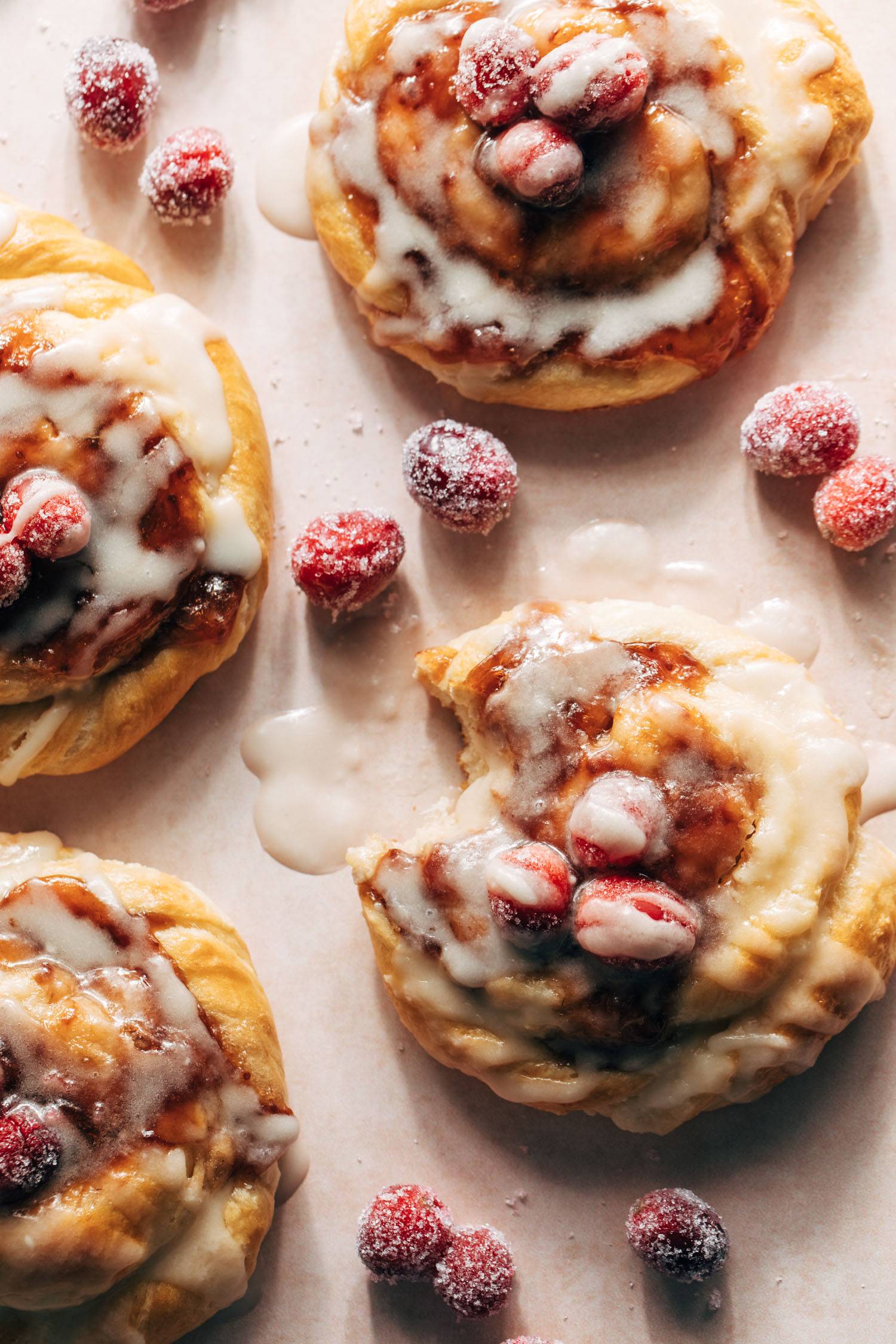 Cream cheese danish with glaze and sugared cranberries